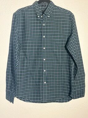 J Crew Shirt Men Medium Green Plaid Flex Oxford Slim Fit Long Sleeve Preppy